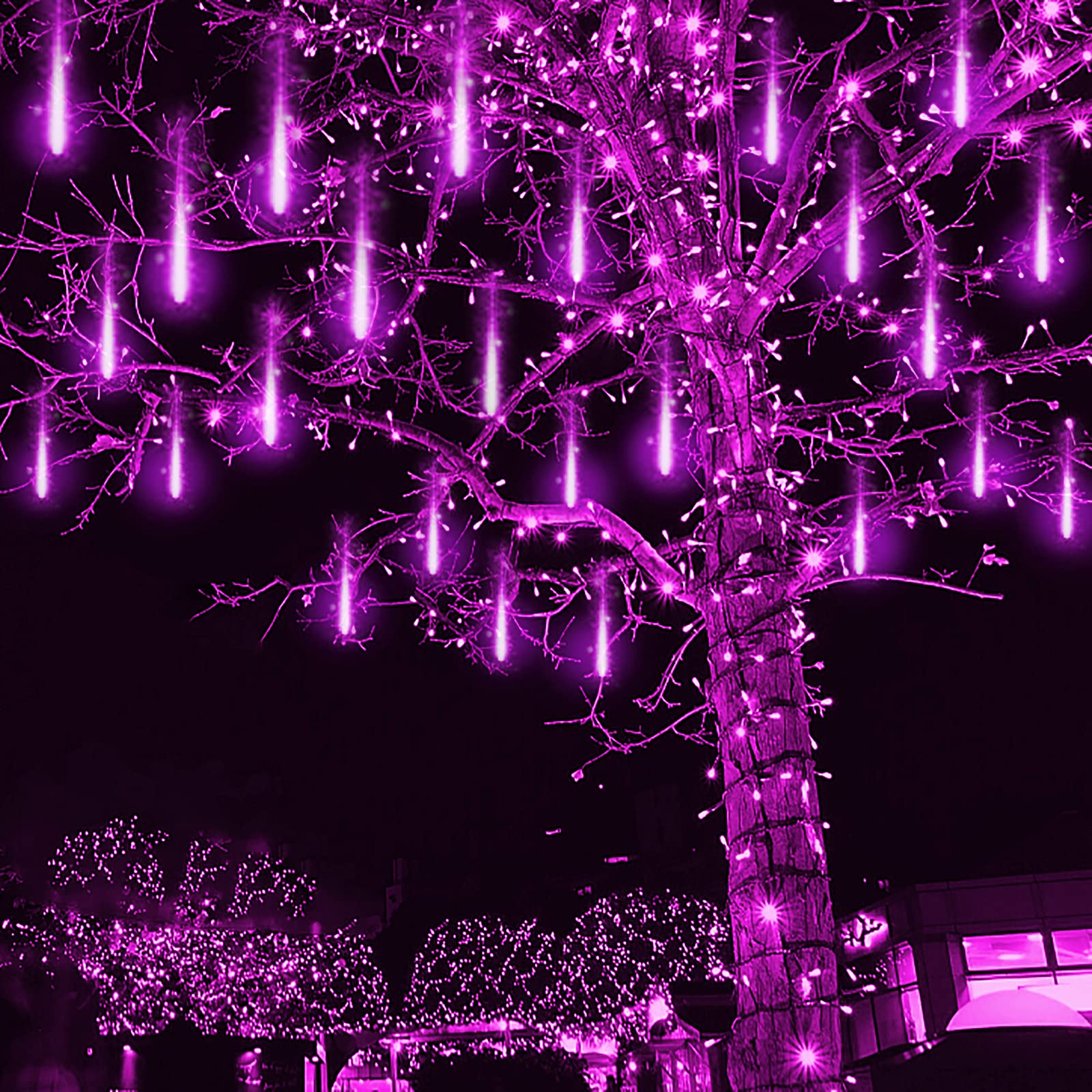 Kwaiffeo Outdoor Christmas Decorations, Waterproof 16-Tube Meteor Shower Lights for Xmas Wedding Party Hanging Decor, Wedding Decorations for Reception, Equivalent to 2 Sets of 8-Tubes, White
